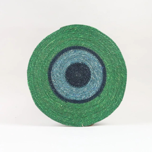 Wholesale Eco Friendly Handwoven Natural Braided Seagrass Green Blue Target <b>Round</b> Placemat <b>Dining</b> <b>Table</b> Mat Bulk Supplier - Product Image 1