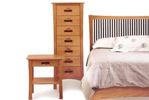 Handcrafted Mission Style Wooden Bed | Warm <b>Oak</b> Finish Queen Bed Frame with Tapered Legs - Product Image 3