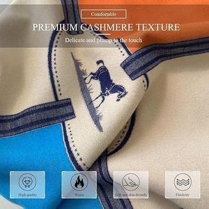 Chal de Cachemira Reversible para Mujer, Diseño de Bloques de Color con Estampado de Caballo, Bufanda y Pashmina con Borlas para Invierno - Product Image 2