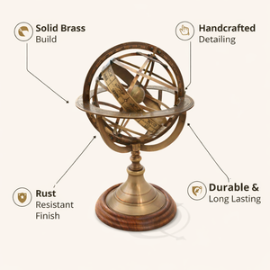 Vintage Brass Desk Globe | Decorative World Map Globe for Office <b>Table</b> <b>Study</b> Room | Educational Home Decor Display Accent - Product Image 2