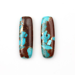 Cabochons de haute qualité 10x30mm en cuivre de lave naturel et turquoise, calibrés, forme coussin longue, dos plat, pierres précieuses en vrac pour la fabrication de bijoux - Product Image 1