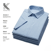 Kemeja Pria Pendek Lengan 100% Katun 125GSM Dobby Biru Muda Grosir OEM ODM