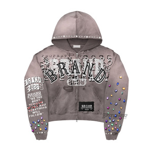 Sudadera con Capucha Vintage Y2K de Invierno, de Algodón Grueso, Corte Cuadrado, Desgastada, Bordada, con Estampado Digital Personalizado, Unisex, Estilo Urbano - Product Image 2