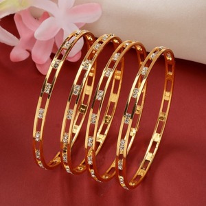 Classic Open Pattern Stone Studded Gold Finish Metal Craft <b>Bangles</b> <b>Set</b> Designer Bracelet Jewelry for Women - Product Image 1