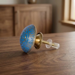 Boutons de meuble ronds en céramique bleue avec motif floral doré, style traditionnel, installation facile pour commode, armoire de cuisine - Product Image 6