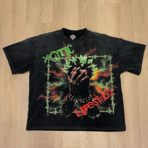 T-shirt Streetwear Homme OEM Col Rond Imprimé Délavé à l'Acide Manches Courtes Coupe Ample 100% Coton Tricoté Écologique Séchage Rapide - Product Image 1