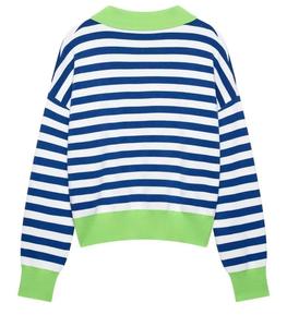 Camiseta de Golf de Manga Corta para Hombre, Tejida con Puntos Azules y Blancos, Estilo Casual con Bloques de Color y Ribete Verde, 100% Algodón Transpirable - Product Image 2