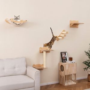 Juego de 4 Muebles de Pared para Gatos con Árbol para Gatos de 2 Niveles y Percha, Incluye Hamaca y Rascador de Calidad - Product Image 2