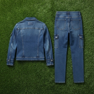 <b>Women</b> Dark Blue Denim <b>Jacket</b> And <b>Cargo</b> Jeans Set Utility Two Piece Matching Denim Outfit Casual Streetwear Fashion - Product Image 5