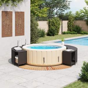 Legno massello di Acacia con bordo vasca idromassaggio in Rattan nero-soluzione di stoccaggio durevole - Product Image 2