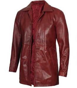 Hot Selling Black Maroon <b>Long</b> Genuine <b>Leather</b> Motorcycle <b>Jacket</b> Stylish Durable Premium Quality Casual Men's Autumn Front Logo - Product Image 3