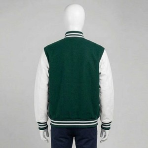 Hot Sale <b>Men's</b> Green <b>White</b> Varsity <b>Jacket</b> Preppy Style Turn-down Collar Button Closure Regular Fit Autumn Wear - Product Image 6