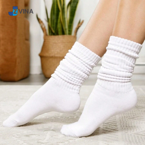 JZVINA Custom <b>Women's</b> <b>White</b> Cotton Thick Winter Slouch <b>Socks</b> Ankle Length Knitted Breathable Daily Wear Solid Color - Product Image 1
