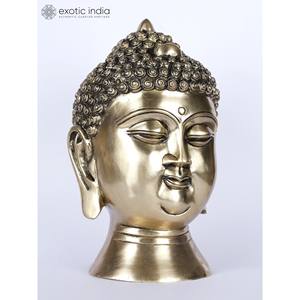 Escultura budista de cabeza de Buda meditativa de latón de 9 pulgadas para decoración del hogar, Decoración de mesa y Templo hecho en La India - Product Image 2