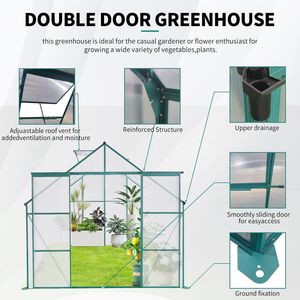 Serre en polycarbonate 8x8 pieds à double porte, base surélevée en aluminium robuste, pour jardins extérieurs - Product Image 6