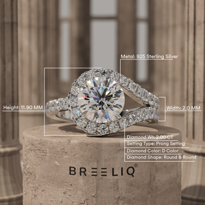 14K White Gold 2CT Round Diamond Ring Double Row Split Band Halo Style Luxury <b>Bridal</b> Engagement Ring - Product Image 4