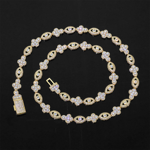 Women's S925 Silver Rhodium Plated Lab Grown Diamond Eye and Cross <b>Statement</b> <b>Necklace</b> Chains Link Chain Luxury Wedding Jewelry - Product Image 1