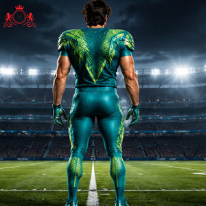 Men's Green Leaf Pattern Football Uniform Sublimation Print Breathable Polyester Adult Sports Gear - Product Image 6