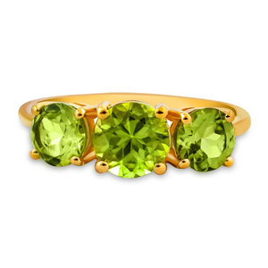 Joyería de Aniversario de Bodas con Tres Piedras de Peridoto Verde y Diopsido Cromado, Engaste de Plata de Ley con Baño de Oro, Estilo Vintage - Product Image 5