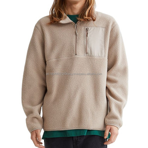 Custom Men Jumper Beige Quarter Zip Sherpa Pullover Thick Heavyweight Loose Fitting Hoodie 14 Zip Plain Brown hoodies - Product Image 1