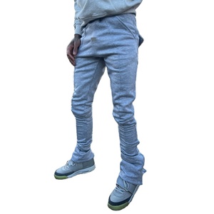 Chándal de algodón 100% de alta calidad para hombre, pantalones apilados, ropa de calle plana, joggers, logotipo personalizado al por mayor, cordón informal OEM - Product Image 1