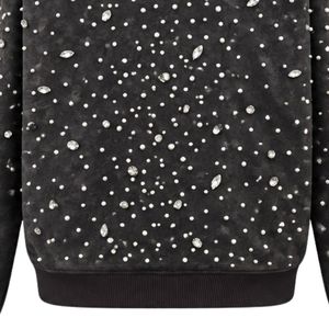 Customized <b>Black</b> Pearl Full <b>Zip</b> <b>Hoodie</b> Luxury Pearl Studded Streetwear Jacket Long Sleeve Hooded Sweatshirt With Pockets - Product Image 5