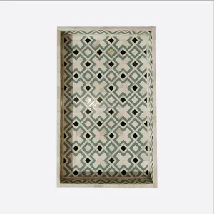 Haute qualité fait à la main classique os incrustation bois Rectangle plateau de service maison hôtel Restaurant nourriture cadeau d'entreprise résine perle - Product Image 2