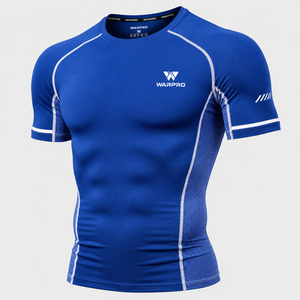 Warpro Men's Blue <b>Compression</b> Rash Guard Short Sleeve Quick Dry Athletic <b>Shirt</b> for MMA BJJ Workout Adults - Product Image 2