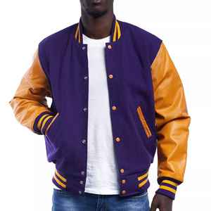 Chaquetas Varsity Personalizadas para Hombre con Mangas de Cuero Genuino y Múltiples Parches Bordados - Product Image 1
