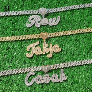 Luxury Custom <b>Iced</b> <b>Out</b> Cursive Letter Pendant Baguette Diamond Heart Bail Nameplate Necklace Cuban Link <b>Chain</b> Hip Hop Jewelry Fa - Product Image 5