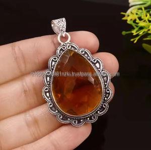 Colgante de Plata de Ley 925 hecho a mano fabuloso tallado citrino piedra preciosa fina encanto colgante regalo de Navidad para ella - Product Image 5