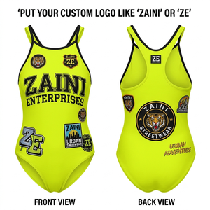 Women Bathing Suit Premium 220 GSM Soft Nylon Spandex Fabric Neon Yellow One Piece Athletic Swimwear Custom Heat Transfer Logo - Product Image 1