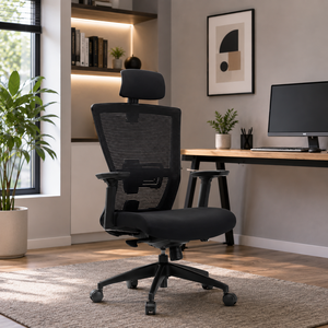 Chaise de bureau exécutive ergonomique moderne Kinsha à dossier haut, réglable électriquement, en tissu maillé, avec cadre en plastique 3D - Product Image 1