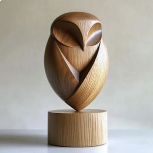 Figura de Búho Tallada a Mano en Madera Maciza, Decoración Moderna para el Hogar, Escultura de Mesa para Sala de Estar, Regalo de Inauguración, Reutilizable - Product Image 1