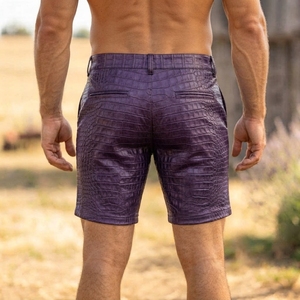 Shorts cargo en cuir gaufré crocodile pour homme |   Shorts de style gothique streetwear - Product Image 2