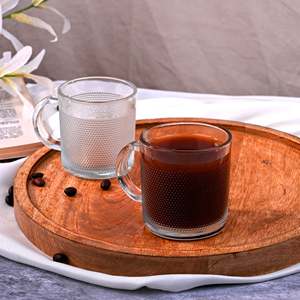 Transparent Textured Glass Tea <b>Cup</b> <b>Set</b> of 2 400ml Tumbler & Coffee Mugs with Infuser Reusable & Food Safe for Weddings & Hotels - Product Image 6