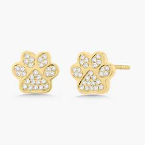 Boucles d'oreilles clous en forme d'os de chien, pavées de diamants de laboratoire ronds, en or massif 14K 18K, délicates, à fermoir poussoir, minimalistes, pour usage quotidien, vente en gros - Product Image 1