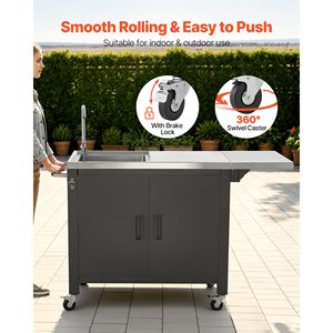 Carrello per Barbecue da Esterno con Lavello e Armadietto Portaoggetti, Isola Cucina con Piano in Acciaio Inox da 52 Pollici - Product Image 6