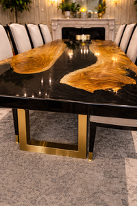 Handmade Black <b>Epoxy</b> Resin Kitchen Dining <b>Table</b> Luxury Home Decor Furniture Artisan Wood Rectangle Home Interior - Product Image 4