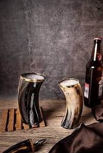 <b>Vintage</b> Buffalo Horn Beer <b>Mugs</b> Gold Plated Solid Design Party Gift for Adults Custom requirements - Product Image 2