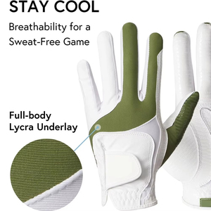 Guante de golf de cuero genuino blanco y verde, antideslizante, unisex, para mano derecha, deportivo, de fácil colocación. - Product Image 2