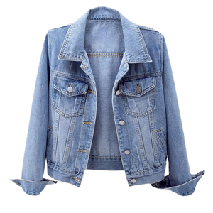 Veste en jean délavé pour femme, style tendance, couleur unie, boutonnée, coupe classique, en coton tissé, pour l'automne - Product Image 4