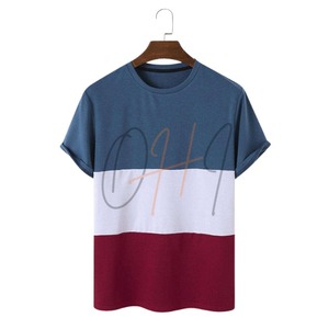 เสื้อยืดคอกลมแขนสั้นลำลองสำหรับผู้ชาย ดีไซน์บล็อกสีสามเฉด พิมพ์ลายดิจิทัล ผ้าฝ้าย 100% ระบายอากาศได้ดี - Product Image 2