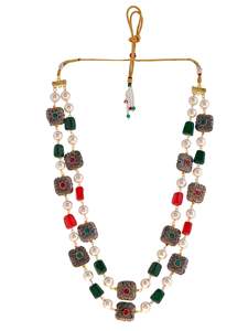 Traditional Rani Haar Layered <b>Pearl</b> <b>Necklace</b> and Earring <b>Set</b> for Women Vintage Indian Wedding Jewelry Brass Silver Plated - Product Image 2