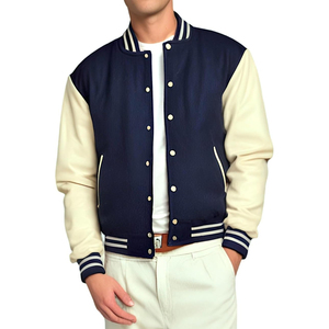 Veste universitaire bleu marine et crème pour homme avec fermeture boutonnée, style preppy, mélange de coton, coupe classique, pour l'automne - Product Image 1