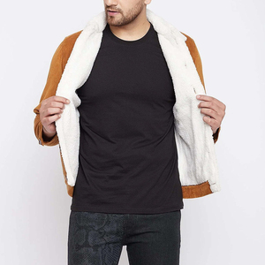Chaqueta de Mezclilla para Hombre, Forrada con Pelo Sintético, Cierre de Botones, Estilo Casual, Otoñal, Color Sólido, Corte Regular - Product Image 2