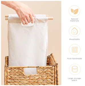 Artex HaiNam <b>Rectangular</b> Natural Water Hyacinth Storage <b>Basket</b> With Handles Rustic Multi-Purpose Organizer For Laundry Storage - Product Image 5