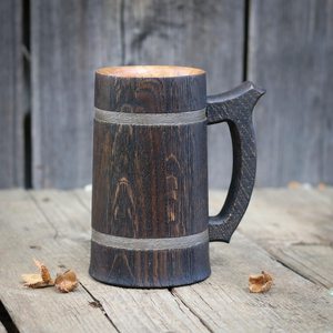 Mug à café en bois fait main moderne, chopes à bière en bois naturel, tasses rustiques durables pour le thé, le lait et les jus - Product Image 2