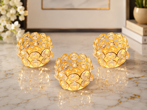 Luxury Gold Crystal <b>Tealight</b> Candle <b>Holder</b> – Elegant Table Decor Decorative Gold Metal & Crystal <b>Tealight</b> <b>Holder</b> - Product Image 3