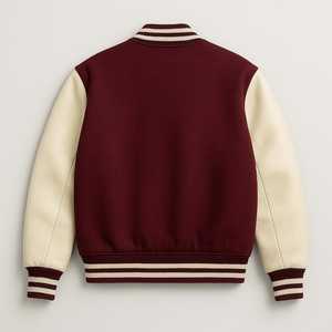 Men's Maroon Varsity Jacket O-Neck Collar <b>Covered</b> <b>Button</b> Closure Winter Preppy Style Waterproof Breathable Letter Logo - Product Image 2